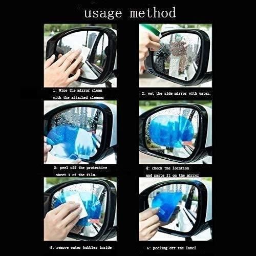 Car Rearview Mirror Films Anti-Rain Fog Waterproof PET Clear Film Accessories (2 Oval + 2 Square Film)