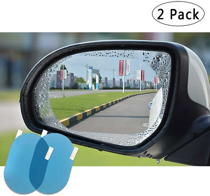 Car Rearview Mirror Films Anti-Rain Fog Waterproof PET Clear Film Accessories (2 Oval + 2 Square Film)