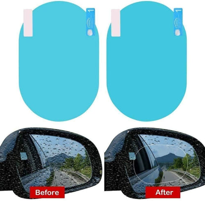 Car Rearview Mirror Films Anti-Rain Fog Waterproof PET Clear Film Accessories (2 Oval + 2 Square Film)